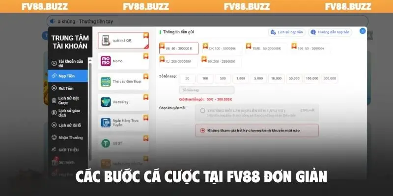 Các bước cá cược tại FV88 đơn giản