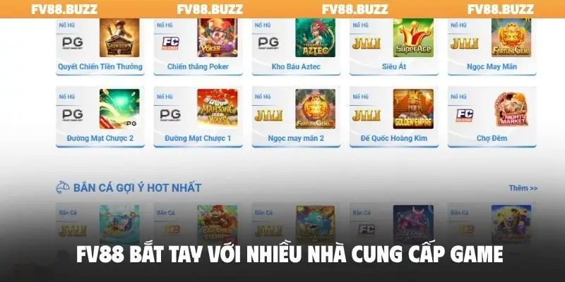 FV88 bắt tay với nhiều nhà cung cấp game